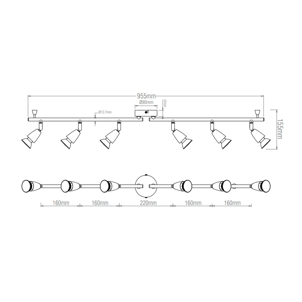 AMALFI | 6 Bar Semi Flush Ceiling / Wall Spotlight Fitting | GU10 | IP20 | Polished Chrome