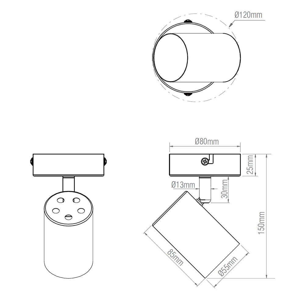 AREZZO | Single Semi Flush Ceiling / Wall Spotlight Fitting | GU10 | IP20 | Matt White with Chrome