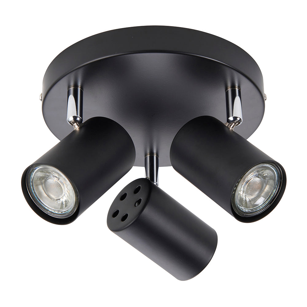 AREZZO | Triple Semi Flush Ceiling Spotlight Fitting | GU10 | IP20 | Matt Black with Chrome