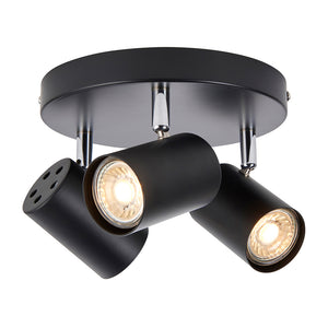 AREZZO | Triple Semi Flush Ceiling Spotlight Fitting | GU10 | IP20 | Matt Black with Chrome