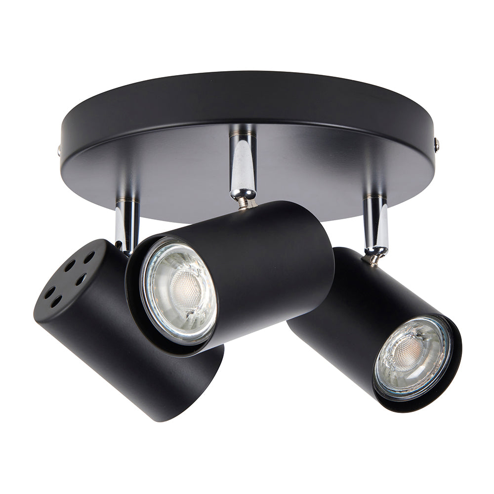 AREZZO | Triple Semi Flush Ceiling Spotlight Fitting | GU10 | IP20 | Matt Black with Chrome