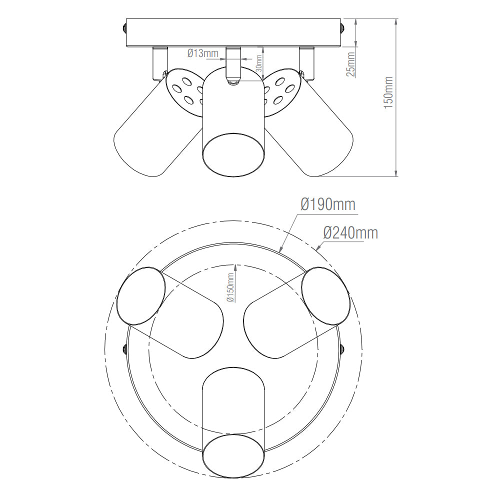 AREZZO | Triple Semi Flush Ceiling Spotlight Fitting | GU10 | IP20 | Satin Chrome with Chrome