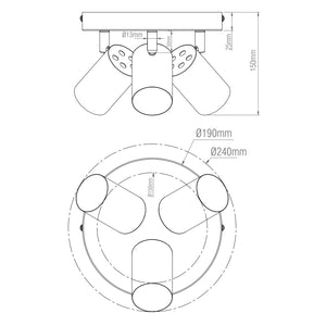 AREZZO | Triple Semi Flush Ceiling Spotlight Fitting | GU10 | IP20 | Satin Chrome with Chrome