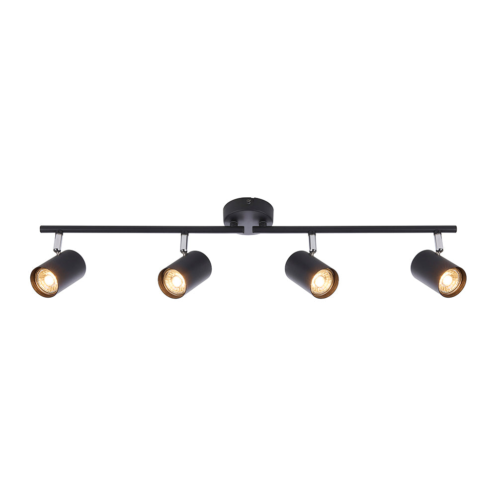 AREZZO | 4 Bar Semi Flush Ceiling Spotlight Fitting | GU10 | IP20 | Matt Black with Chrome