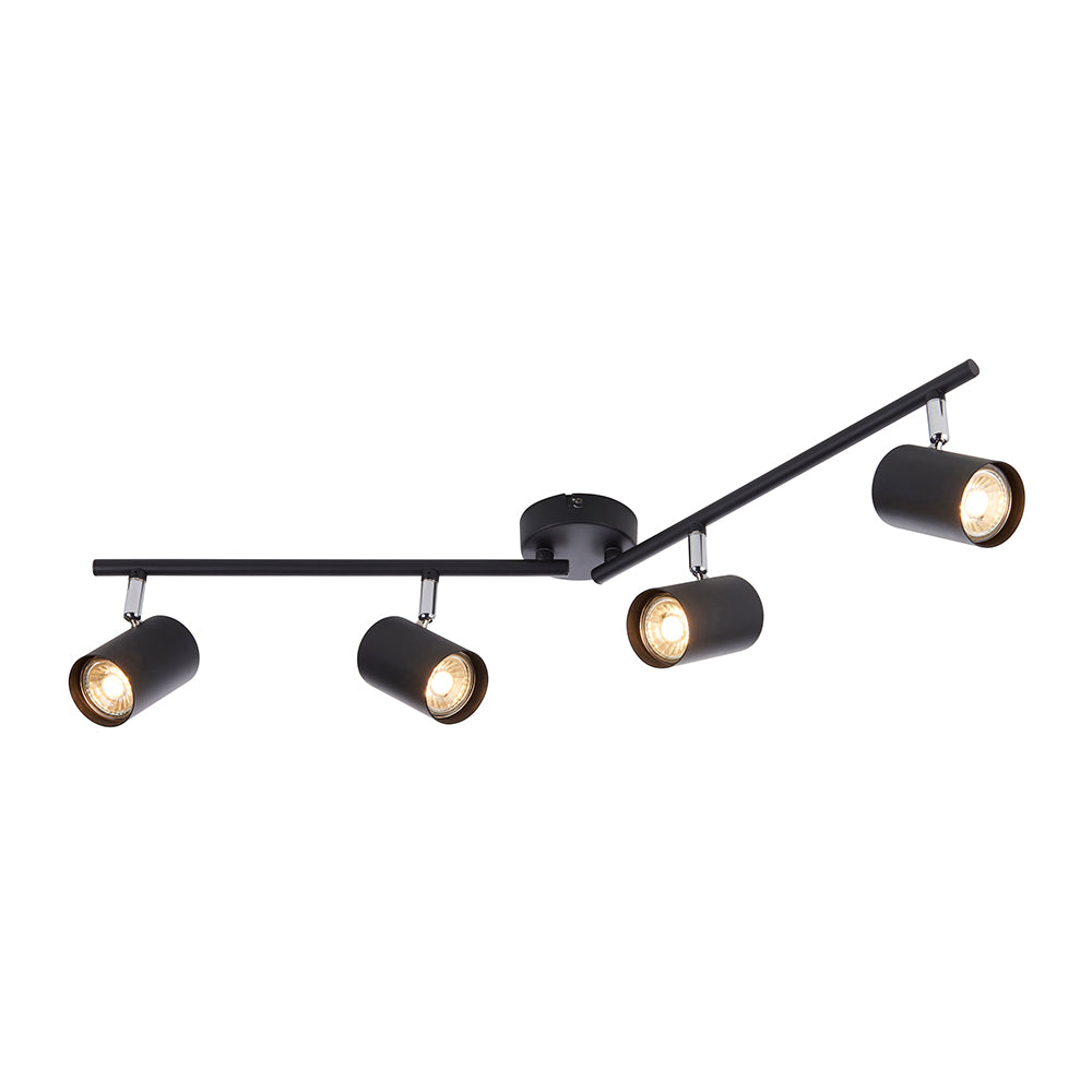 AREZZO | 4 Bar Semi Flush Ceiling Spotlight Fitting | GU10 | IP20 | Matt Black with Chrome