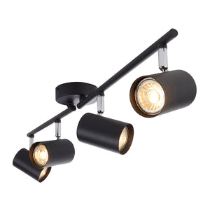 AREZZO | 4 Bar Semi Flush Ceiling Spotlight Fitting | GU10 | IP20 | Matt Black with Chrome