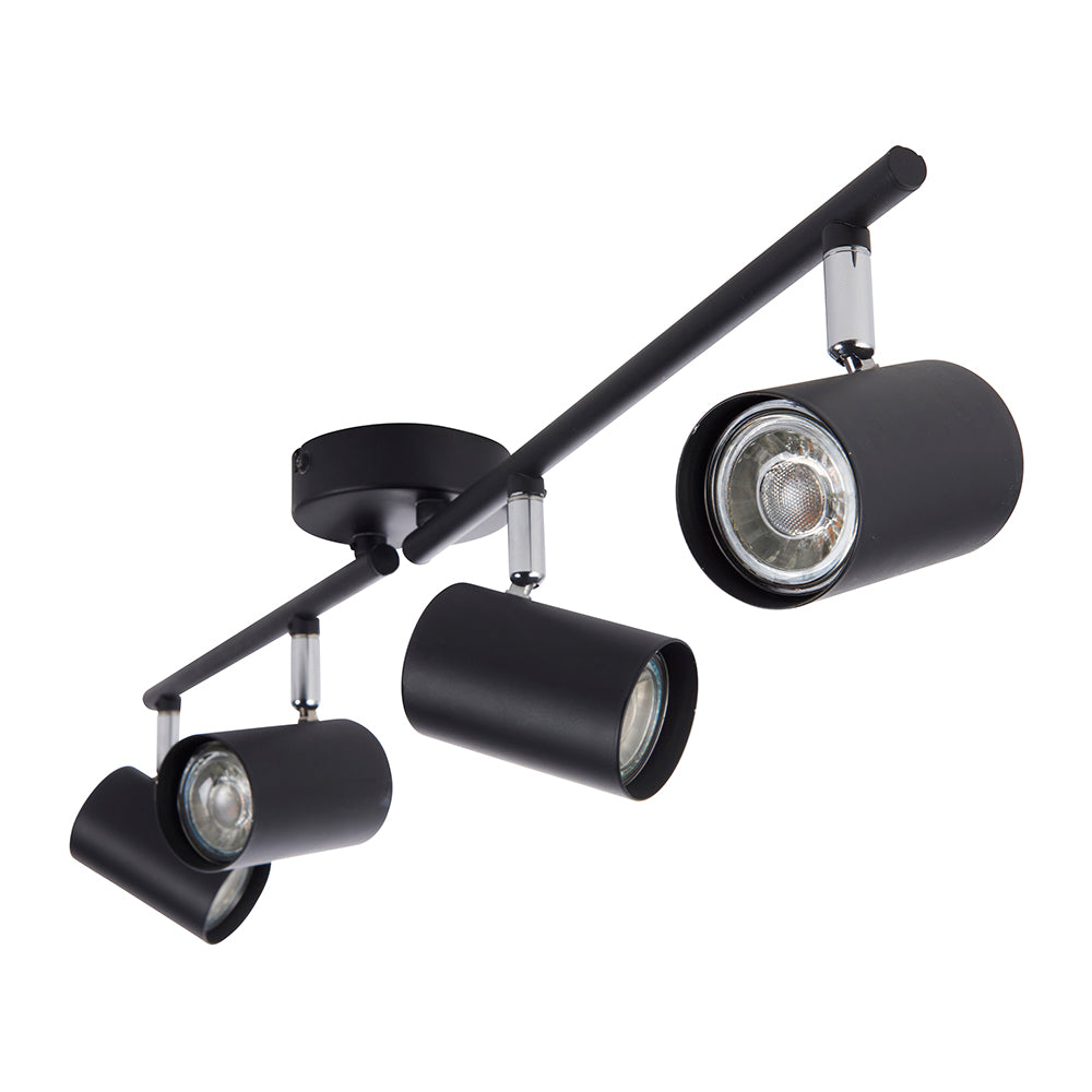 AREZZO | 4 Bar Semi Flush Ceiling Spotlight Fitting | GU10 | IP20 | Matt Black with Chrome