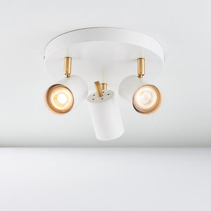 GULL | Triple Semi Flush Ceiling Spotlight Fitting | 3 x GU10 | IP20 | Matt White & Satin Gold