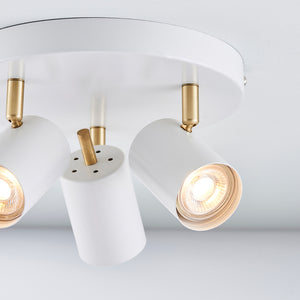 GULL | Triple Semi Flush Ceiling Spotlight Fitting | 3 x GU10 | IP20 | Matt White & Satin Gold