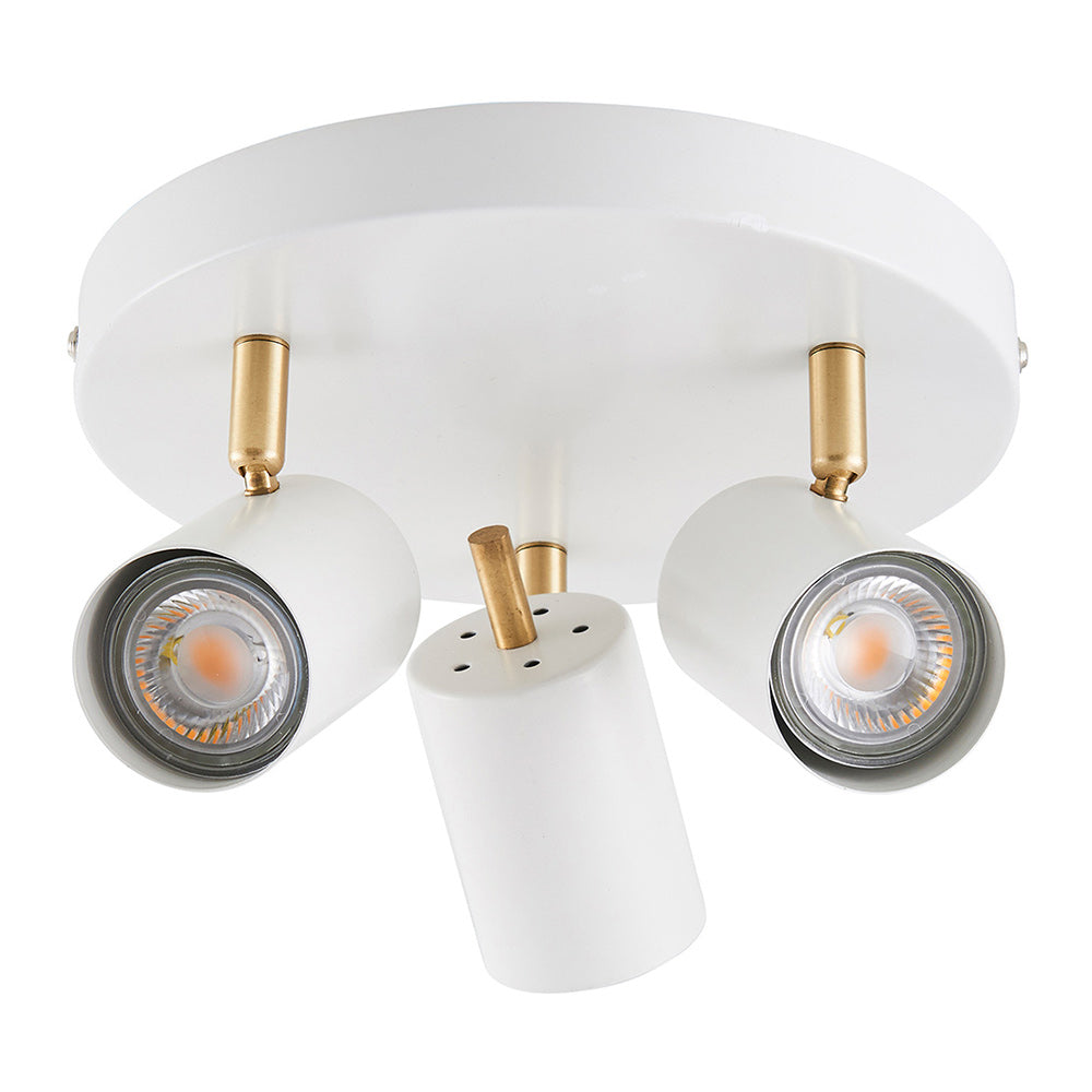 GULL | Triple Semi Flush Ceiling Spotlight Fitting | 3 x GU10 | IP20 | Matt White & Satin Gold