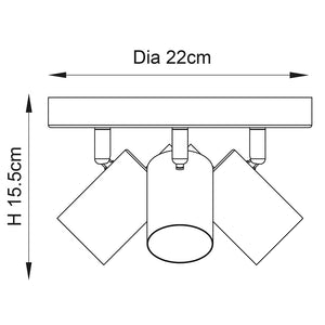 GULL | Triple Semi Flush Ceiling Spotlight Fitting | 3 x GU10 | IP20 | Matt White & Satin Gold