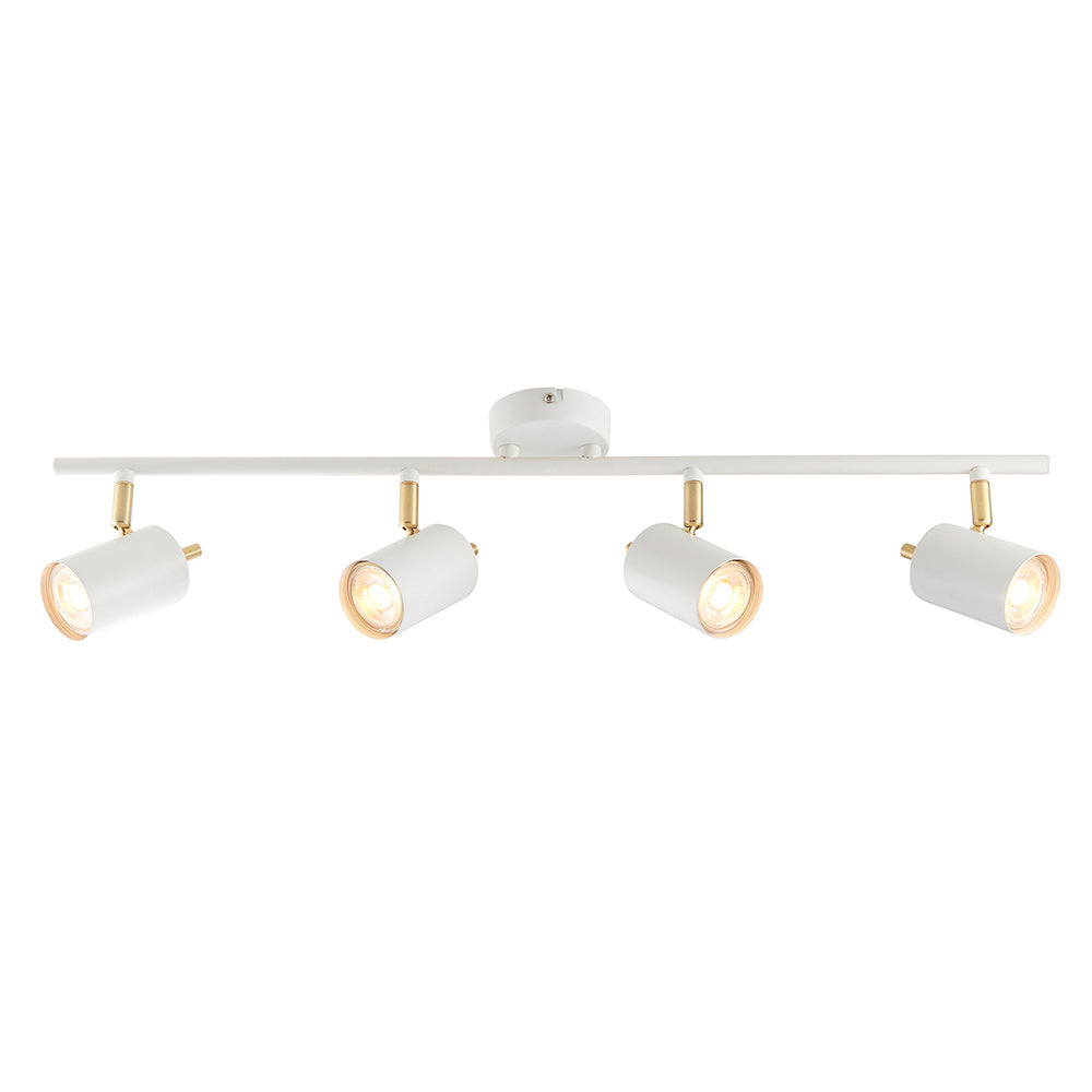 GULL | 4 Bar Semi Flush Ceiling Spotlight Fitting | 4 x GU10 | IP20 | Matt White & Satin Gold