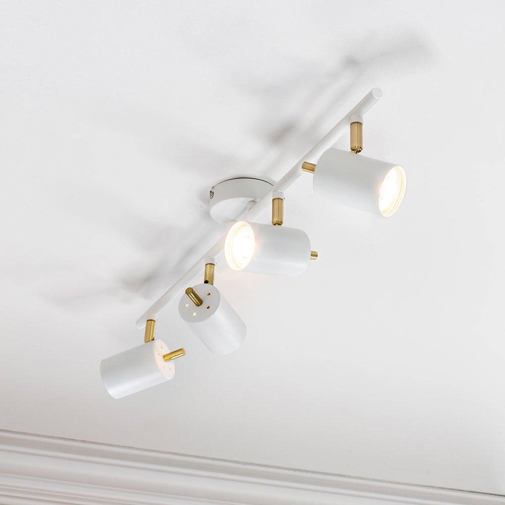 GULL | 4 Bar Semi Flush Ceiling Spotlight Fitting | 4 x GU10 | IP20 | Matt White & Satin Gold