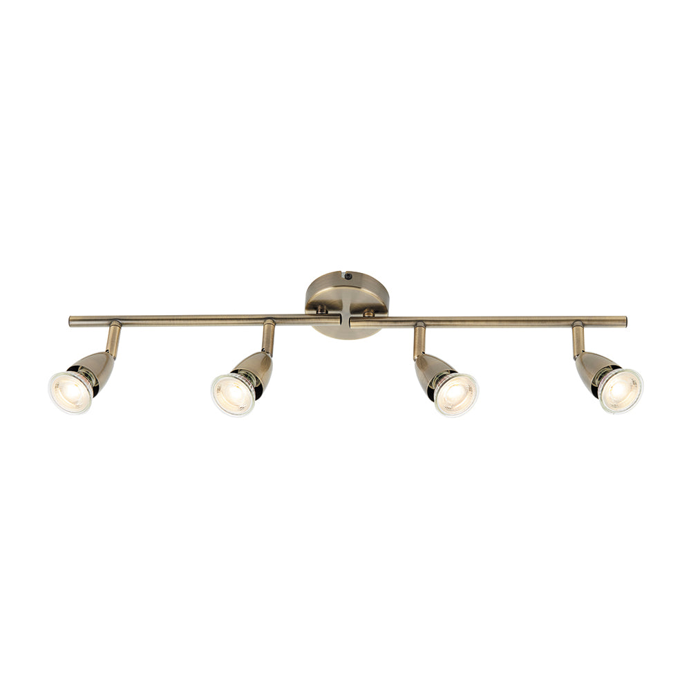 AMALFI | 4 Bar Semi Flush Ceiling Spotlight Fitting | GU10 | IP20 | Antique Brass