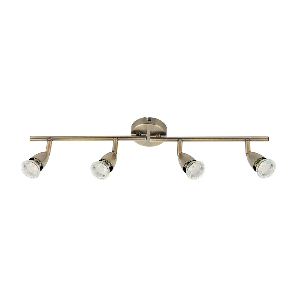 AMALFI | 4 Bar Semi Flush Ceiling Spotlight Fitting | GU10 | IP20 | Antique Brass