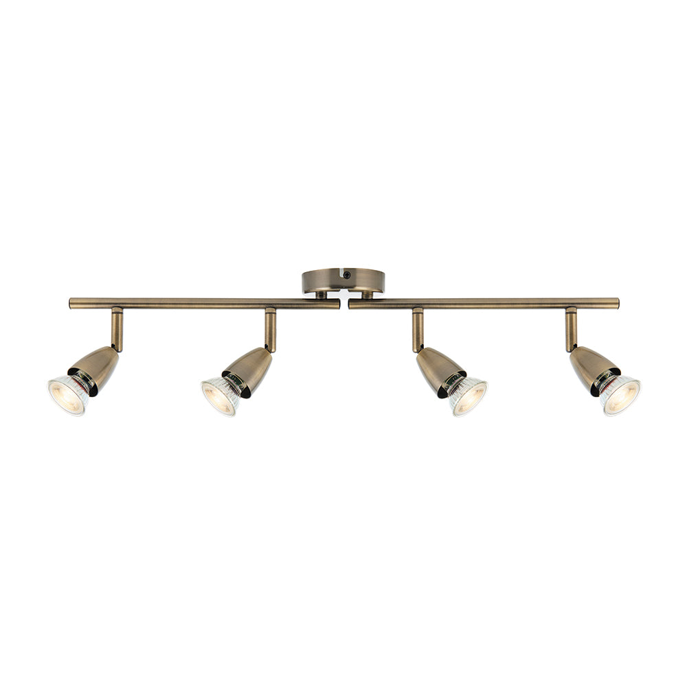 AMALFI | 4 Bar Semi Flush Ceiling Spotlight Fitting | GU10 | IP20 | Antique Brass