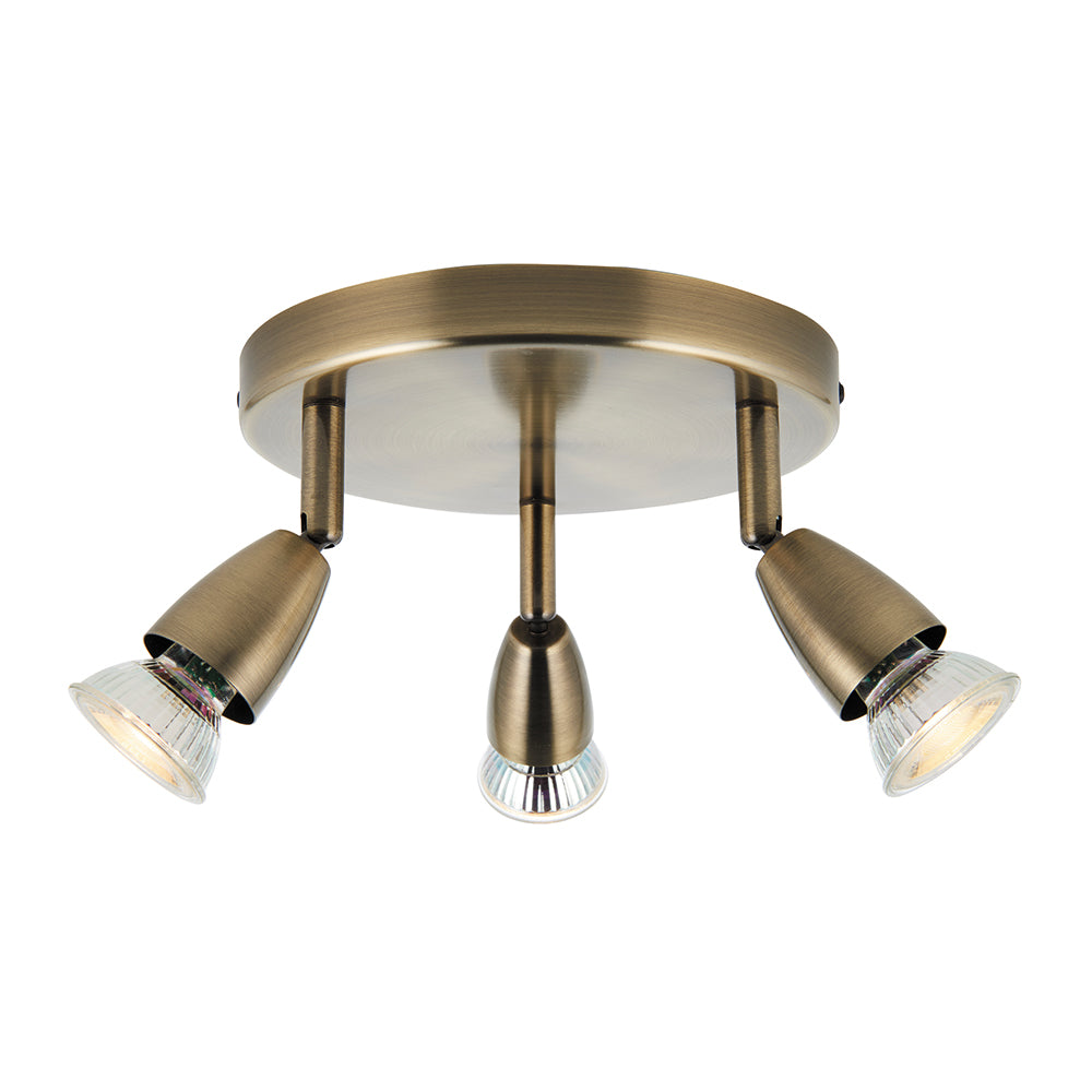 AMALFI | Triple Round Semi Flush Ceiling Spotlight Fitting | GU10 | IP20 | Antique Brass