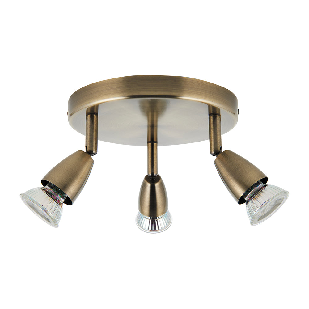 AMALFI | Triple Round Semi Flush Ceiling Spotlight Fitting | GU10 | IP20 | Antique Brass