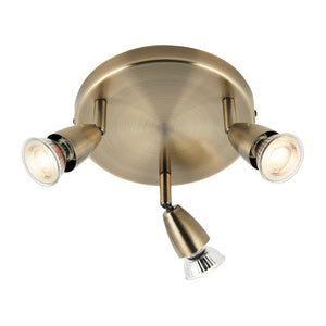 AMALFI | Triple Round Semi Flush Ceiling Spotlight Fitting | GU10 | IP20 | Antique Brass