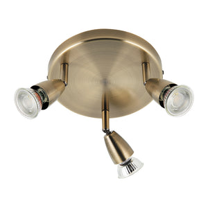 AMALFI | Triple Round Semi Flush Ceiling Spotlight Fitting | GU10 | IP20 | Antique Brass