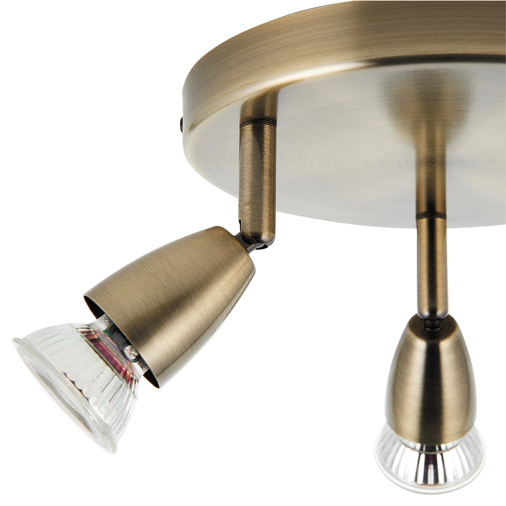 AMALFI | Triple Round Semi Flush Ceiling Spotlight Fitting | GU10 | IP20 | Antique Brass