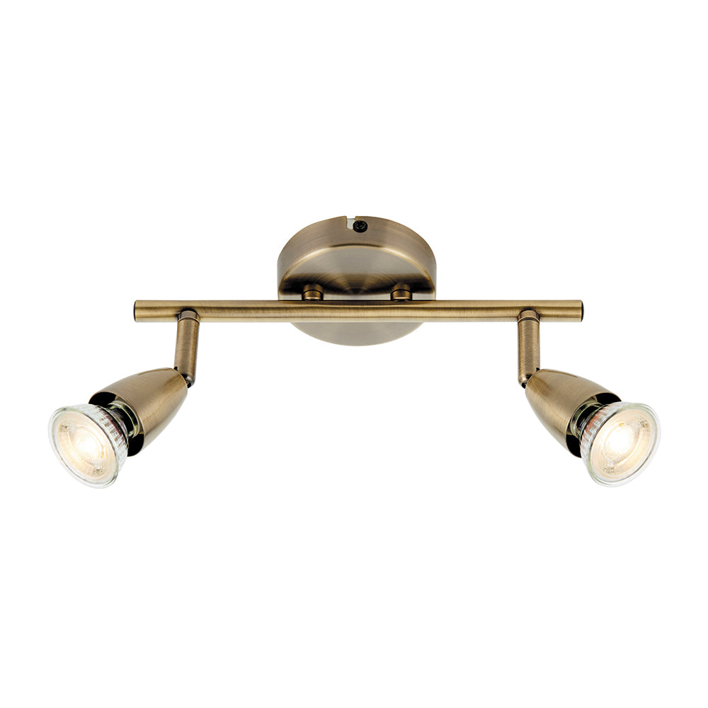 AMALFI | Twin Semi Flush Ceiling / Wall Spotlight Fitting | GU10 | IP20 | Antique Brass