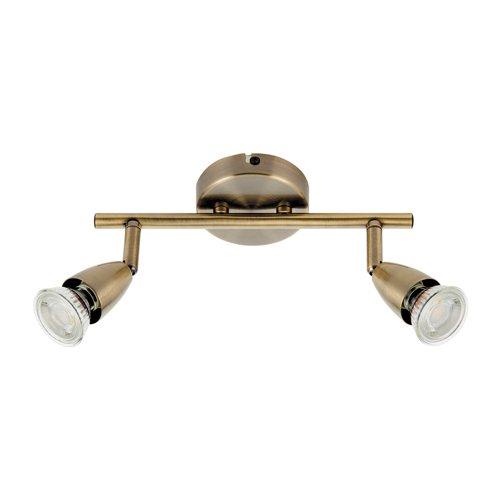 AMALFI | Twin Semi Flush Ceiling / Wall Spotlight Fitting | GU10 | IP20 | Antique Brass