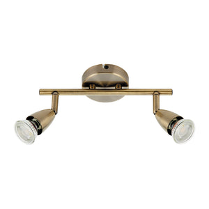 AMALFI | Twin Semi Flush Ceiling / Wall Spotlight Fitting | GU10 | IP20 | Antique Brass