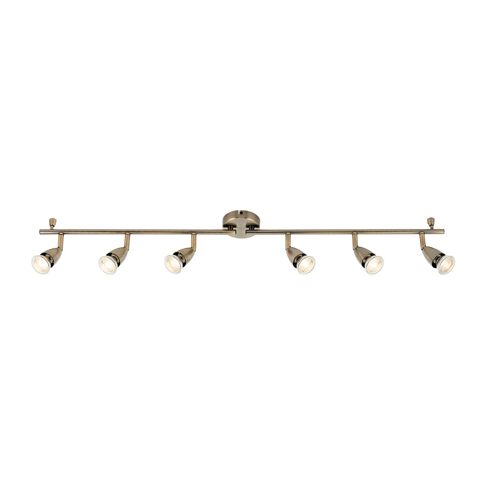 AMALFI | 6 Bar Semi Flush Ceiling / Wall Spotlight Fitting | GU10 | IP20 | Antique Brass