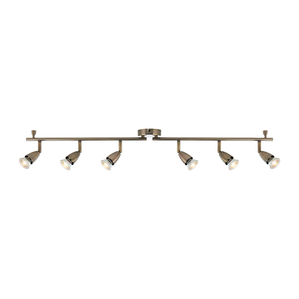 AMALFI | 6 Bar Semi Flush Ceiling / Wall Spotlight Fitting | GU10 | IP20 | Antique Brass