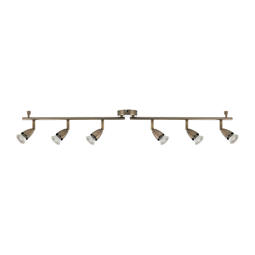 AMALFI | 6 Bar Semi Flush Ceiling / Wall Spotlight Fitting | GU10 | IP20 | Antique Brass