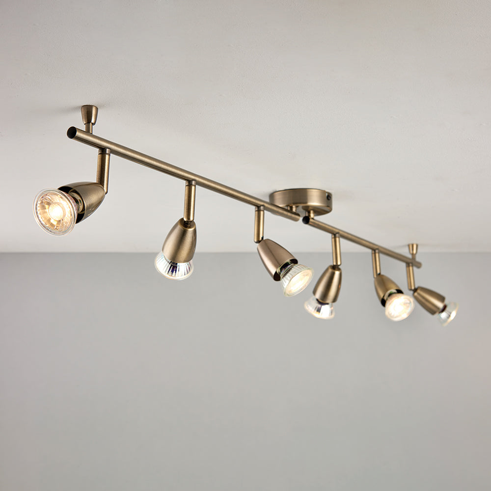 AMALFI | 6 Bar Semi Flush Ceiling / Wall Spotlight Fitting | GU10 | IP20 | Antique Brass