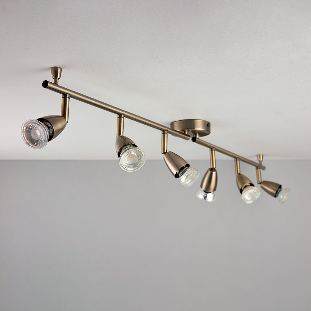 AMALFI | 6 Bar Semi Flush Ceiling / Wall Spotlight Fitting | GU10 | IP20 | Antique Brass