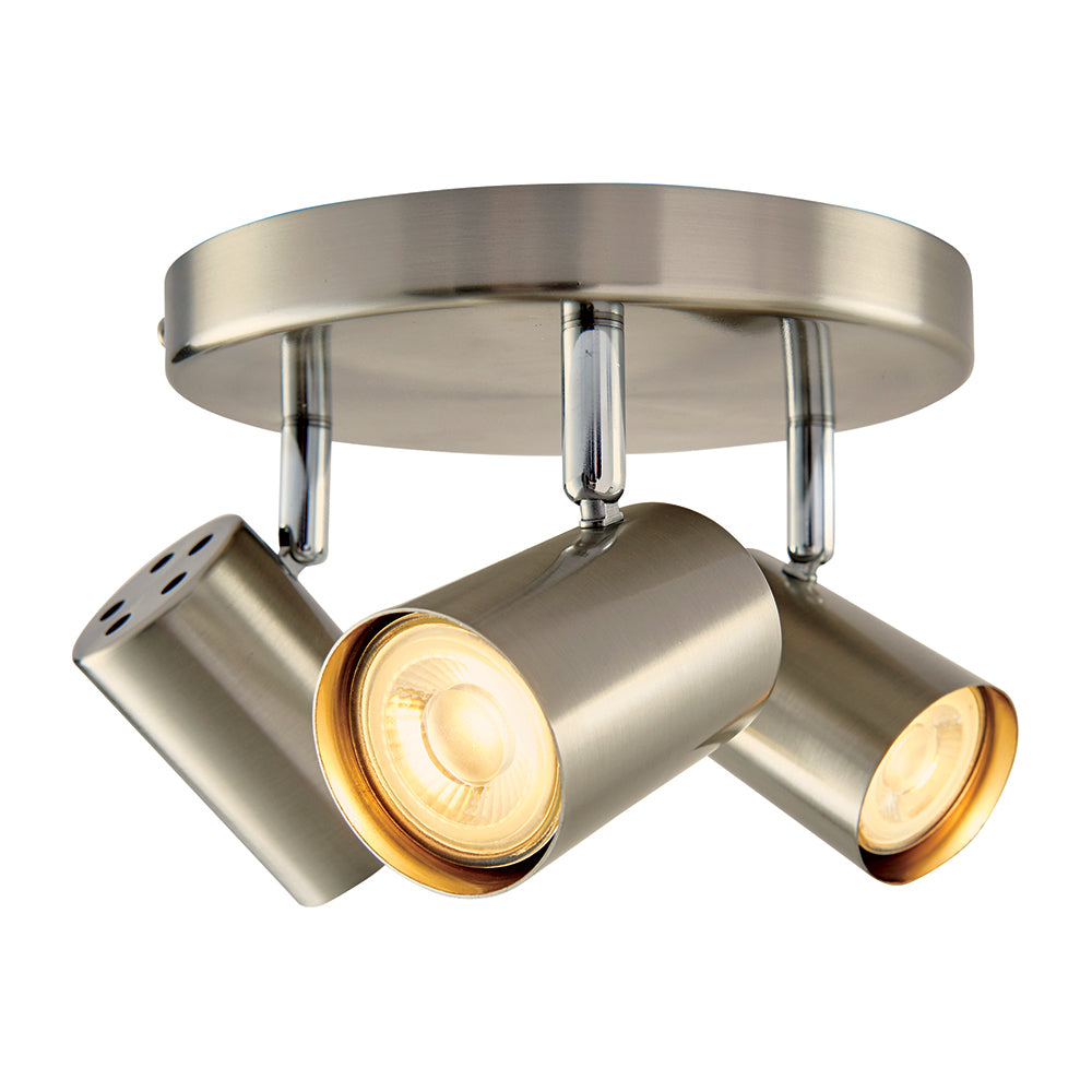 AREZZO | Triple Semi Flush Ceiling Spotlight Fitting | GU10 | IP20 | Satin Chrome with Chrome