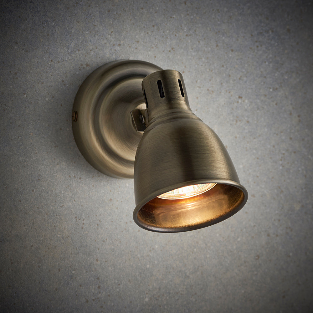 WESTBURY | Single Semi Flush Ceiling / Wall Spotlight Classic Vintage Fitting | GU10 | IP20 | Antique Brass