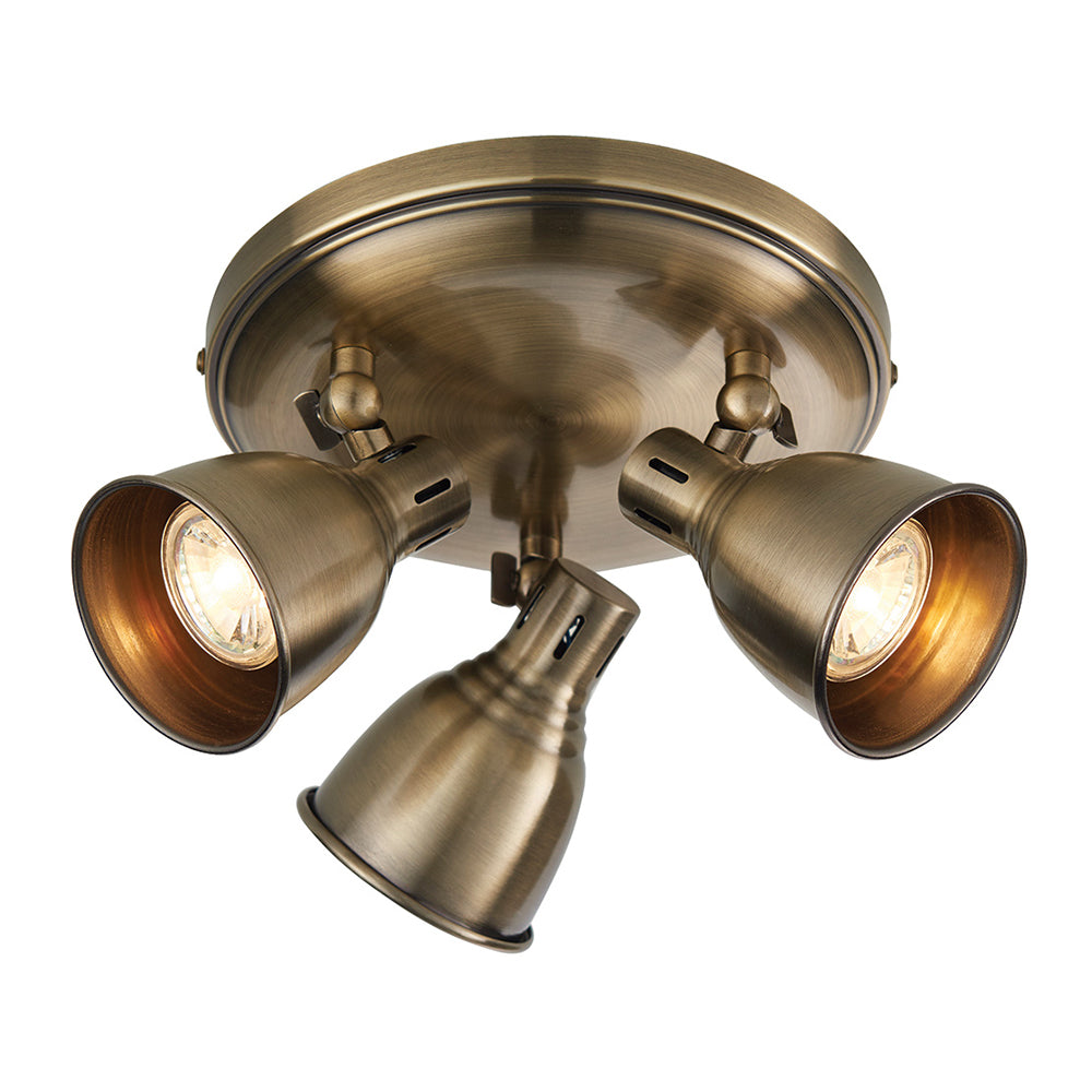 WESTBURY | Triple Semi Flush Ceiling Spotlight Classic Vintage Fitting | GU10 | IP20 | Antique Brass