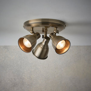 WESTBURY | Triple Semi Flush Ceiling Spotlight Classic Vintage Fitting | GU10 | IP20 | Antique Brass