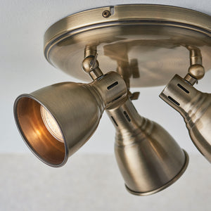 WESTBURY | Triple Semi Flush Ceiling Spotlight Classic Vintage Fitting | GU10 | IP20 | Antique Brass