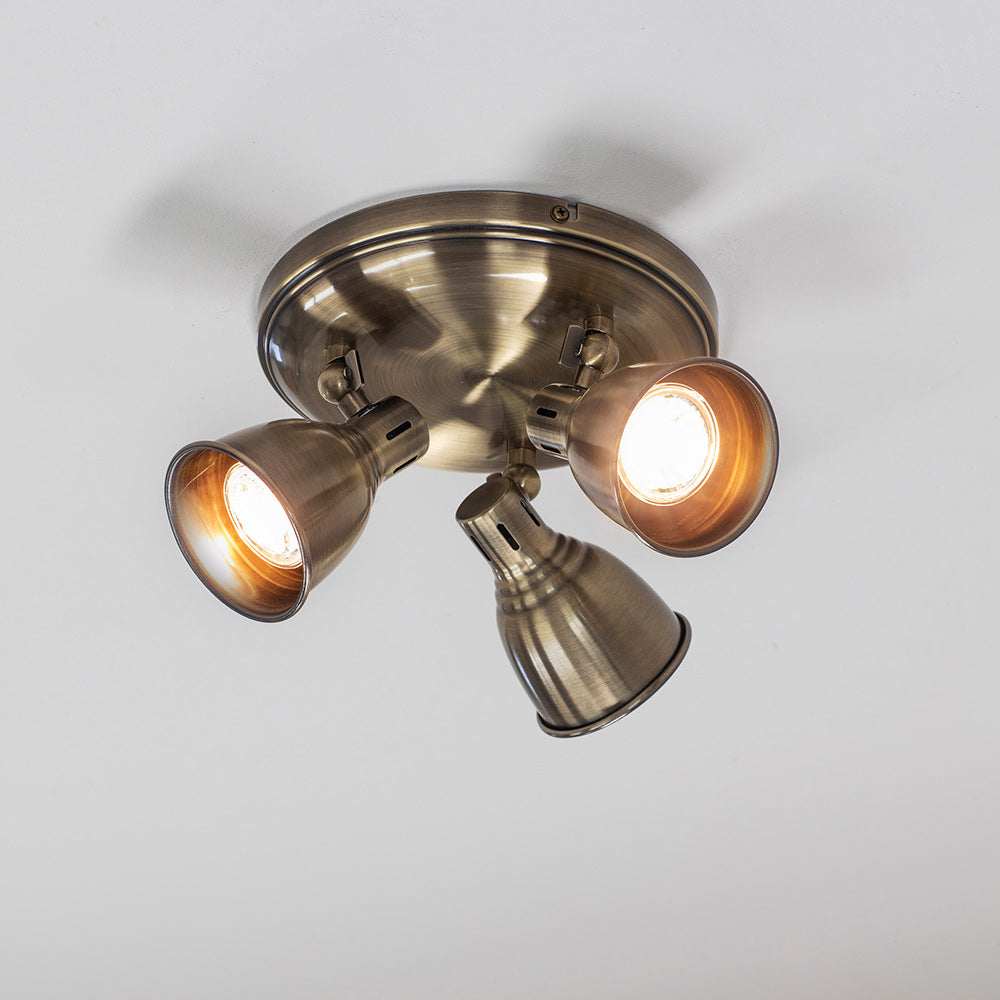 WESTBURY | Triple Semi Flush Ceiling Spotlight Classic Vintage Fitting | GU10 | IP20 | Antique Brass