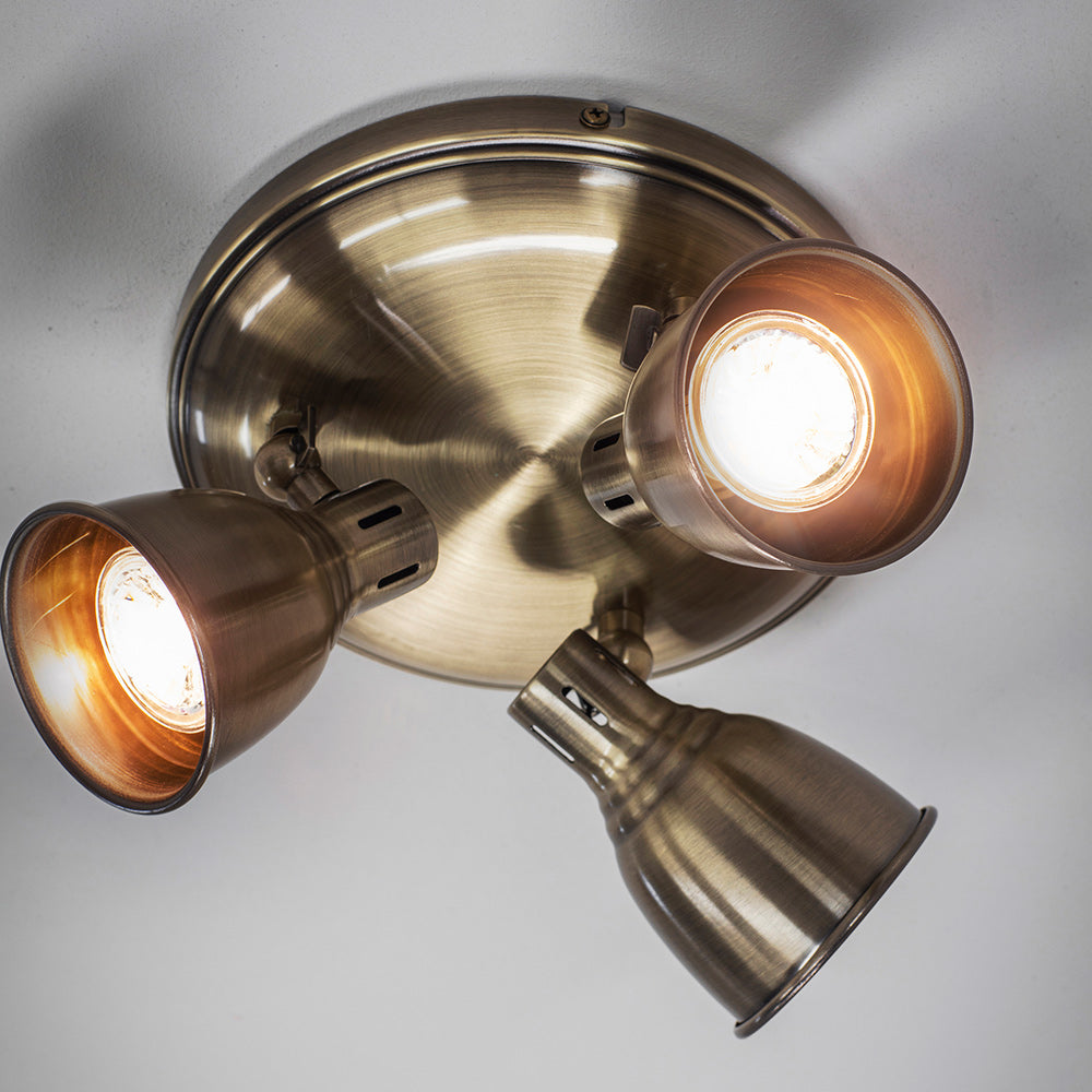 WESTBURY | Triple Semi Flush Ceiling Spotlight Classic Vintage Fitting | GU10 | IP20 | Antique Brass