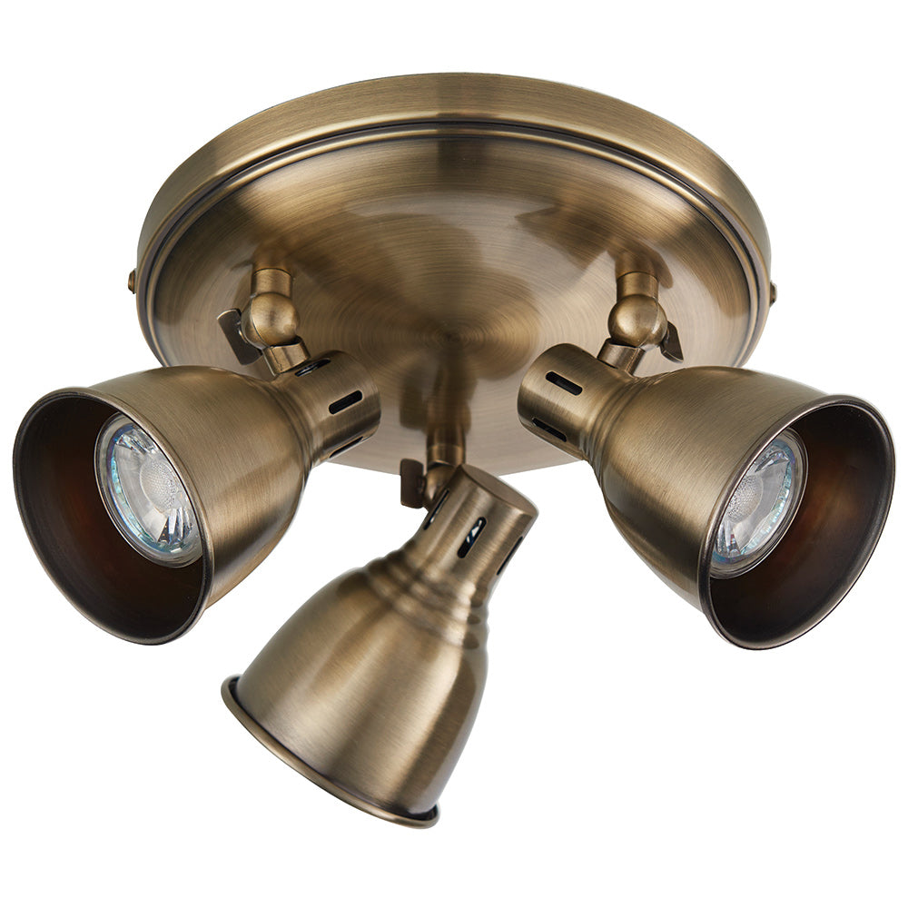 WESTBURY | Triple Semi Flush Ceiling Spotlight Classic Vintage Fitting | GU10 | IP20 | Antique Brass