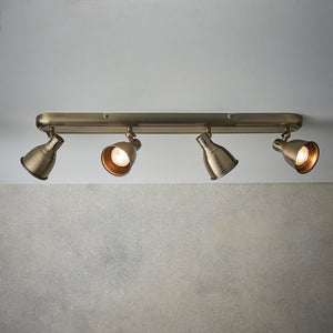 WESTBURY | 4 Bar Semi Flush Ceiling Spotlight Classic Vintage Fitting | GU10 | IP20 | Antique Brass