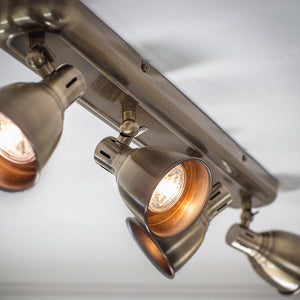 WESTBURY | 4 Bar Semi Flush Ceiling Spotlight Classic Vintage Fitting | GU10 | IP20 | Antique Brass