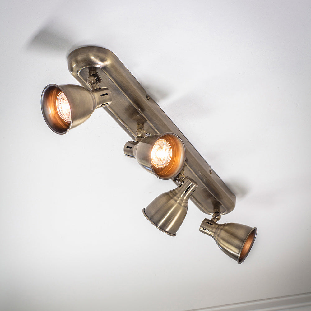 WESTBURY | 4 Bar Semi Flush Ceiling Spotlight Classic Vintage Fitting | GU10 | IP20 | Antique Brass