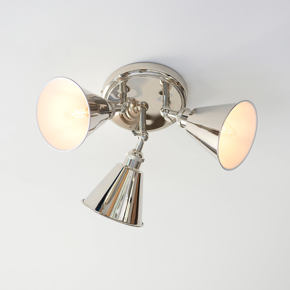 HAL | Triple Semi Flush Ceiling Adjustable Spotlight Fitting | 3 x E14 | IP20 | Polished Nickel