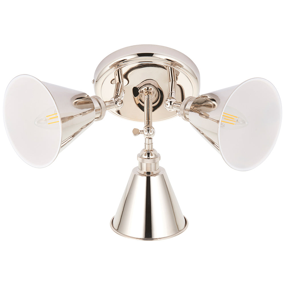 HAL | Triple Semi Flush Ceiling Adjustable Spotlight Fitting | 3 x E14 | IP20 | Polished Nickel