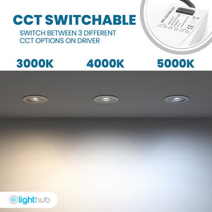 STRATA ONE | Tri-Colour CCT | LED Fire Rated Downlight | Dimmable 6W 600lm | IP65 | Polished Chrome