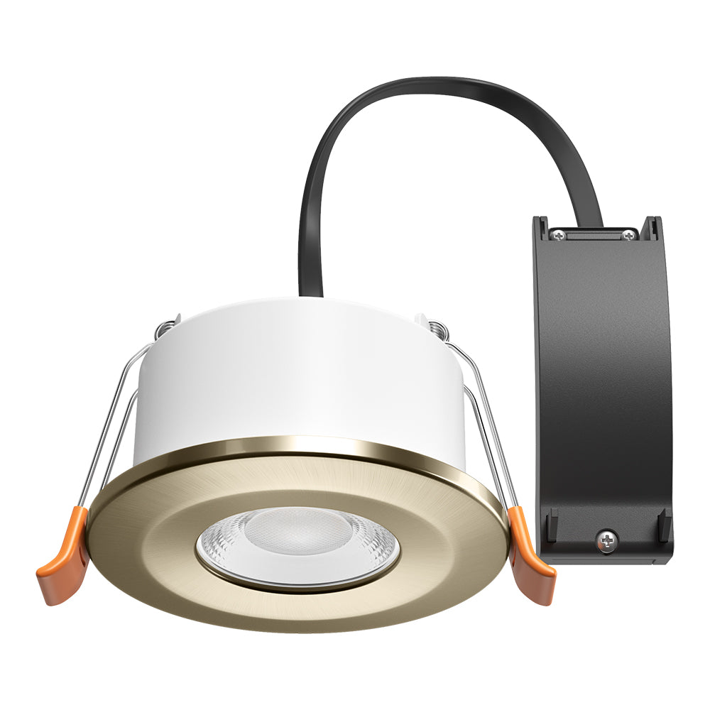 STRATA 5 | Tri-Colour CCT | LED Fire Rated Downlight | Dimmable 5W 600lm | IP65 | Antique Brass