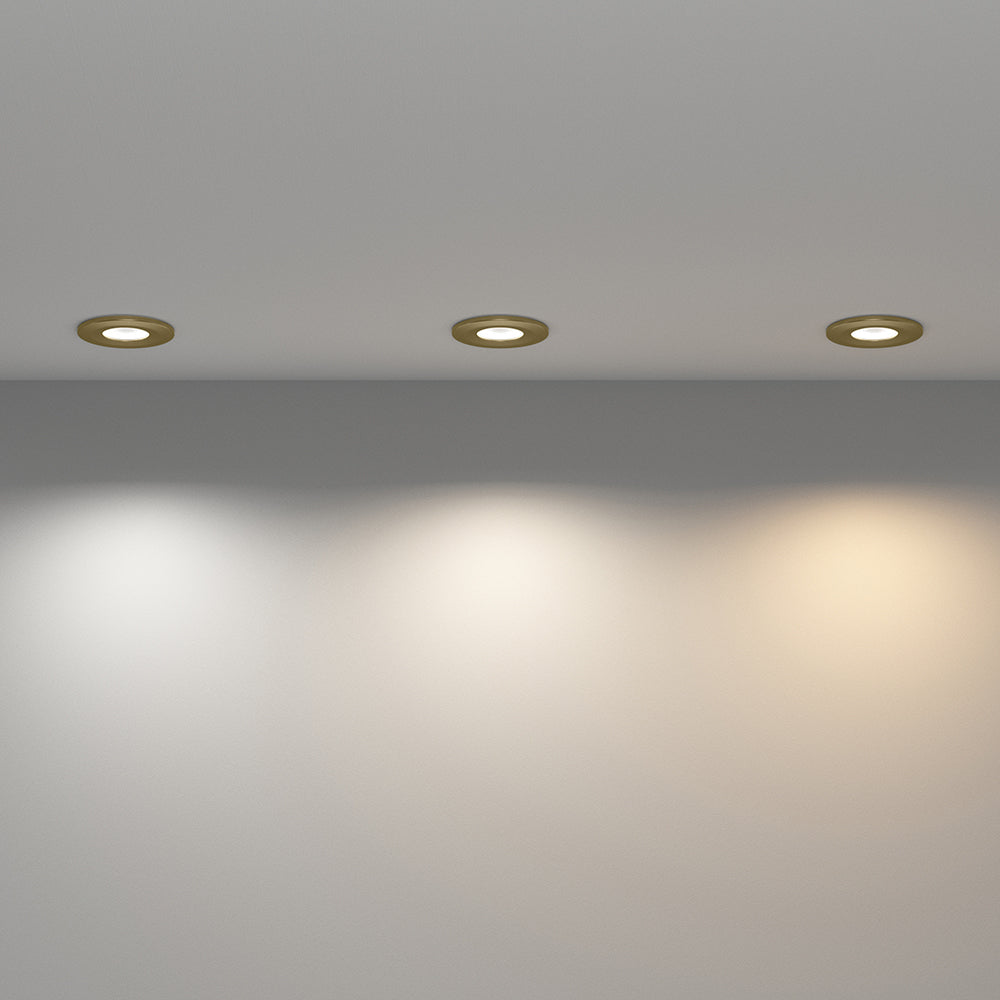 STRATA 5 | Tri-Colour CCT | LED Fire Rated Downlight | Dimmable 5W 600lm | IP65 | Antique Brass