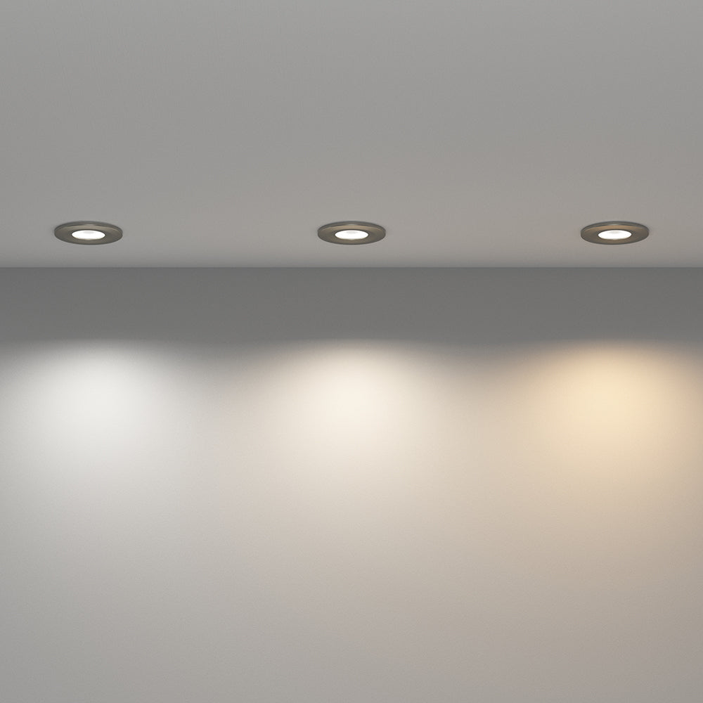 STRATA 5 | Tri-Colour CCT | LED Fire Rated Downlight | Dimmable 5W 600lm | IP65 | Brushed Chrome